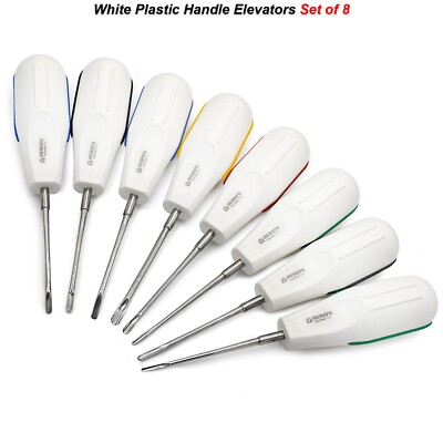 Chirurgische Wurzelaufzüge weiß Kunststoffgriff Dental Zahnextraktion Werkzeuge Set 8