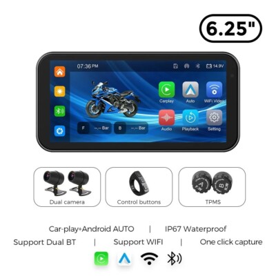 6.25'' Motorcycle Carplay GPS Navigation Wireless CarPlay&Android Auto Motorbike