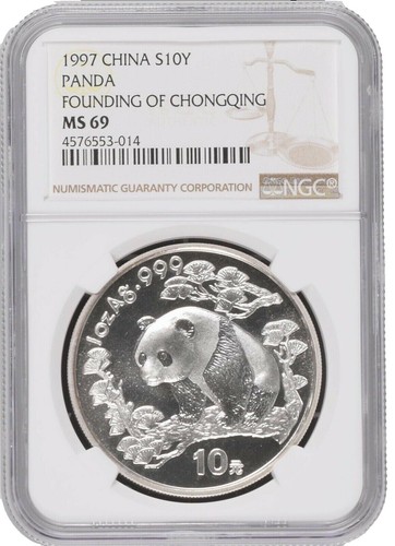1997 China Silver 10Y Chinese White Dolphins NGC PF69 Ultra Cameo