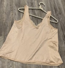 VTG 90  s J.C.Penney Women  s Beige Silky Satin Laced Nylon USA Made Camisole 34