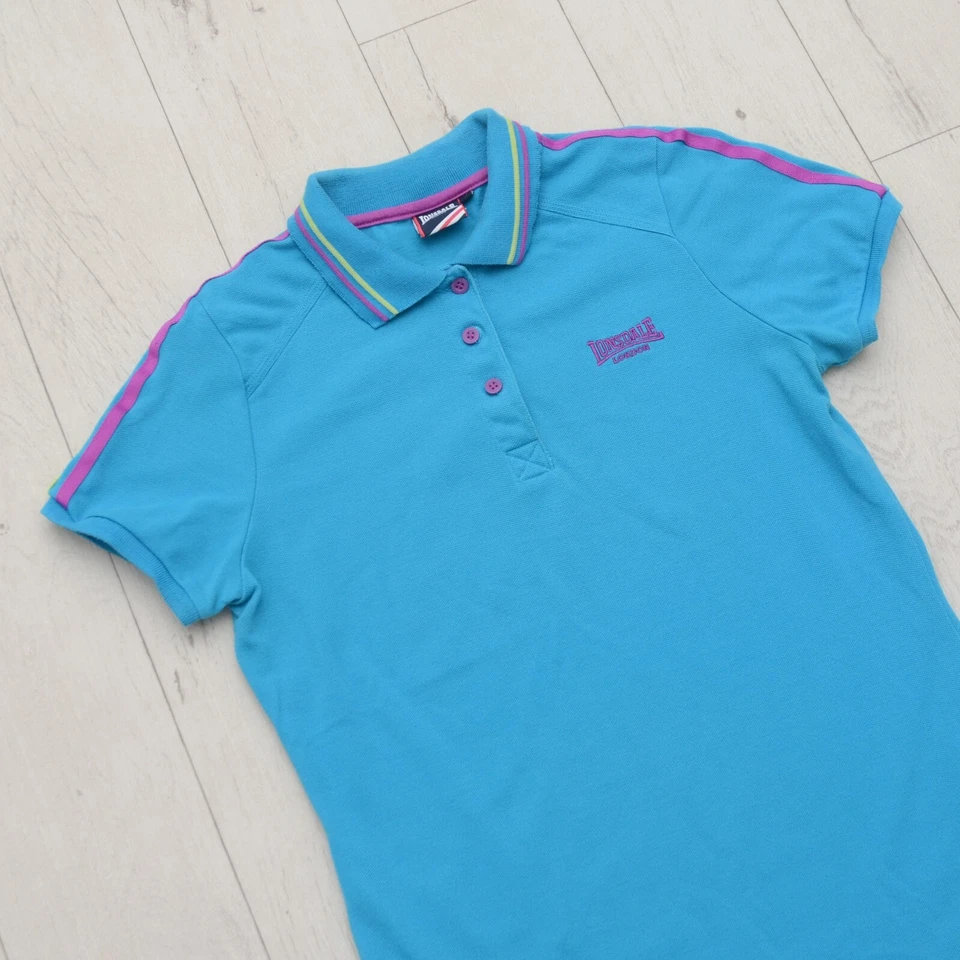 Camisa polo para mujer Lonsdale London azul rosa ribete talla 12 manga corta informal Foto 2 de 4