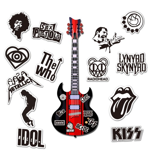 100 Rock Stickers Metal Punk Bands Guitar Amp Music Decal Stickerbomb Skateboard - Picture 9 of 10