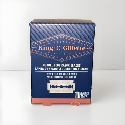 King C. Gillette Double Edge Safety Razor Blades, Platinum Coated 10 Pack NEW