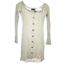 Fashion Nova Long Sleeve Lettuce Edge Off the Shoulder Beige Mini Dress Medium