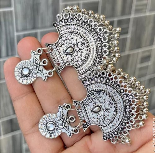 Indian Afghani Ethnic Oxidized Silver Bollywood inspired Style Boho Earrings - Picture 28 of 31