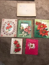 5 vintage Diamond Line silk christmas cards from 1963 with box