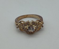 Vintage Cocktail Clear Stone Vermeil Gold Sterling Silver 925 Ring Size 5.75