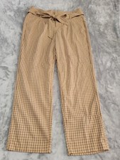 Womens Liz claiborne brown plaid Gingham Check Pants Belted Sz 8