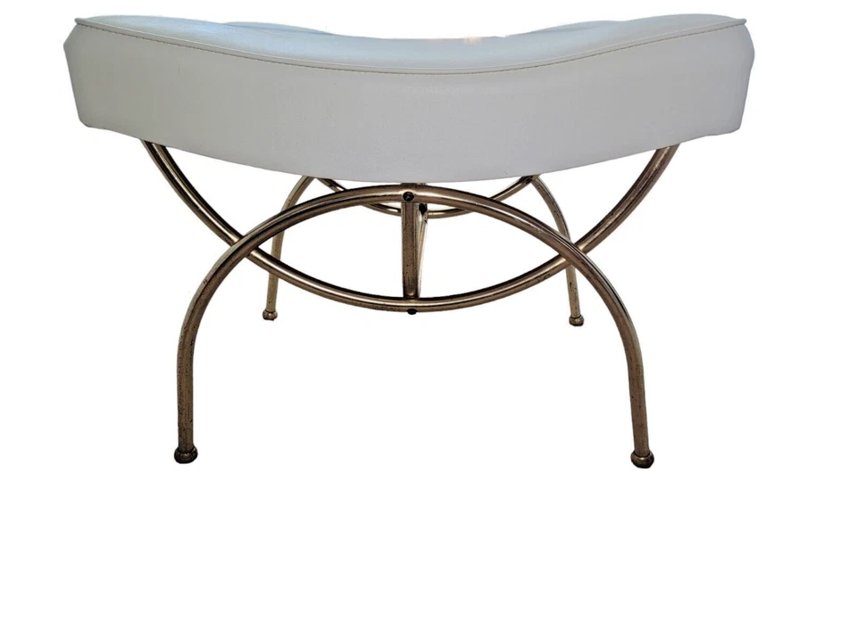 Silla de asiento de vinilo blanco maquillaje metal tono dorado vintage Hollywood Regency Foto 4 de 4