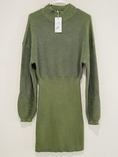 NWT LILLUSORY Women's Bodycon Pullover Sweater Dress Green Mock Neck Trendy Sz M