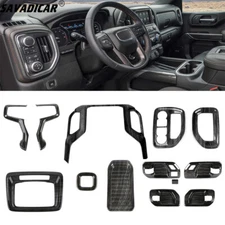 11x Carbon Fiber Center Console Decor Cover Trim Kit For Chevy Silverado 2019-21