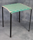 Retro Mid Century Woven String Green & White Square Metal Stool Plant Stand