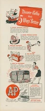 1945 A&P Coffee Percolator Grind Pirate Ship Life Preserver Vintage Print Ad L21