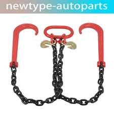 Tow Recovery w/ G80 3/8" x 3' V Bridle Chain 7100 Lbs 15" J-Hook & Grab Hook