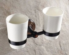 Oil Rubbed Bronze Wall Mounted Bathroom Toothbrush Holder with 2 Ceramic Cups