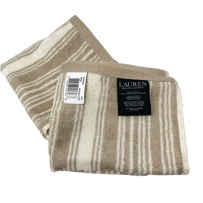 Lauren Ralph Lauren Sanders Tan Striped set of 2 Wash Cloths Face Towels NWT