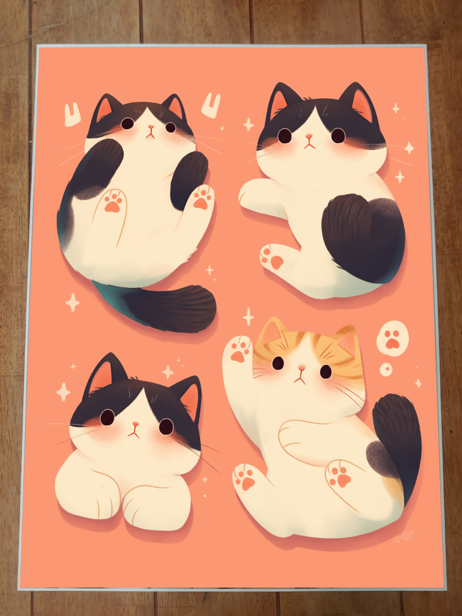 猫のアニメーションイラスト, F3 size, Acrylic, ghibli Cute Cats