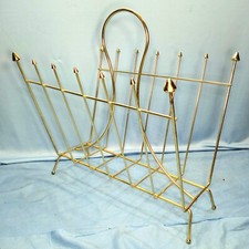 Vintage Mid Century Modern Atomic Magazine Stand Holder Record Album Rack Brass