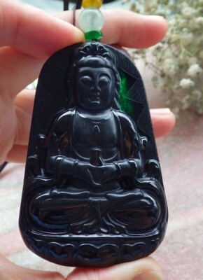 Certified Black Green A Jade jadeite pendant Guanyin Kwan yin 观音 591321 AS