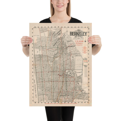 Berkeley CA Map (1920) Old San Francisco Bay City Atlas Poster