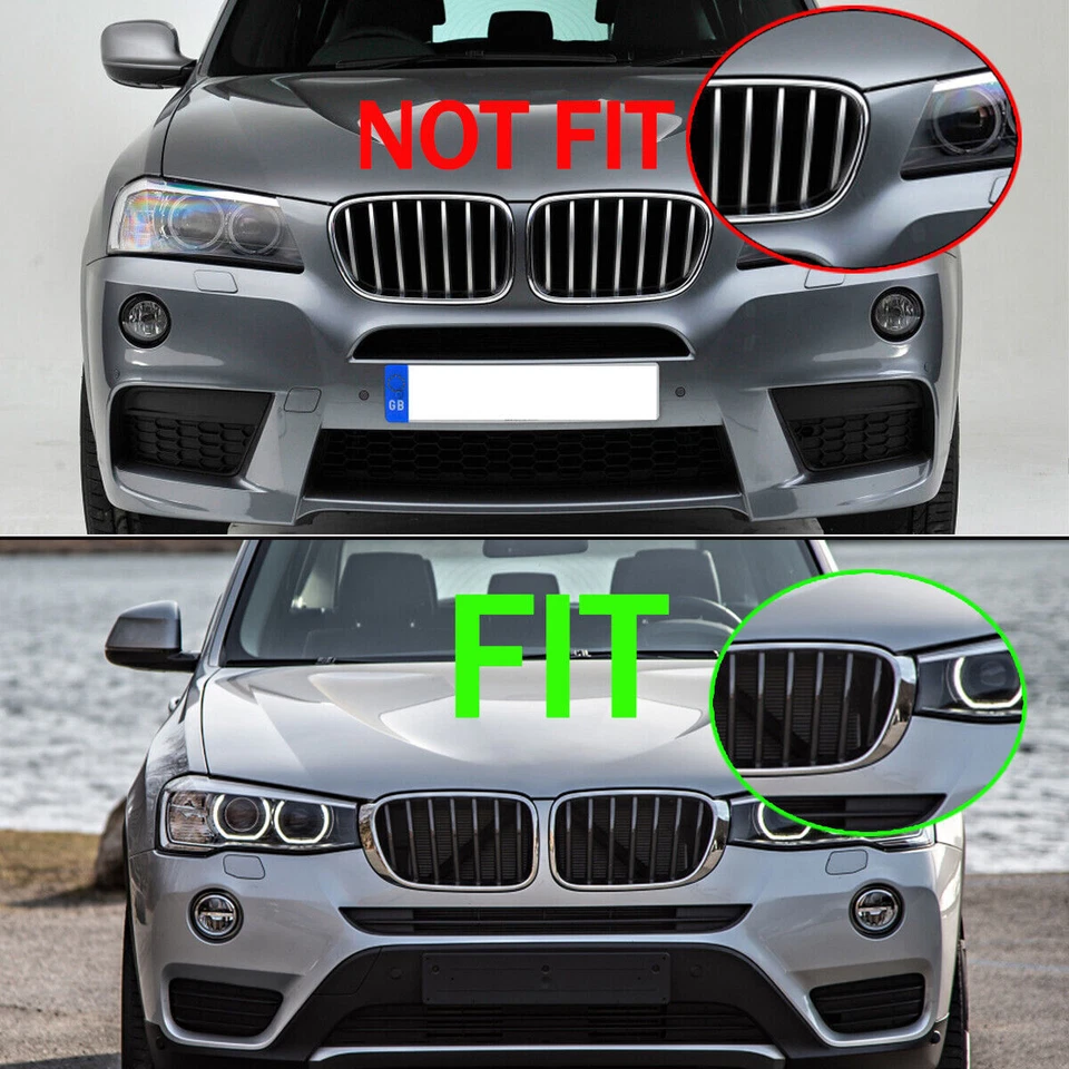 FOR BMW F25 X3 F26 X4 SUV 2014-2017 GLOSS BLACK M COLOR FRONT KIDNEY GRILLE DUAL - Image 4 of 4