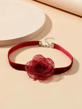 Burgundy Flower Decor Choker for Women Jewelry for Women Necklace Accessories