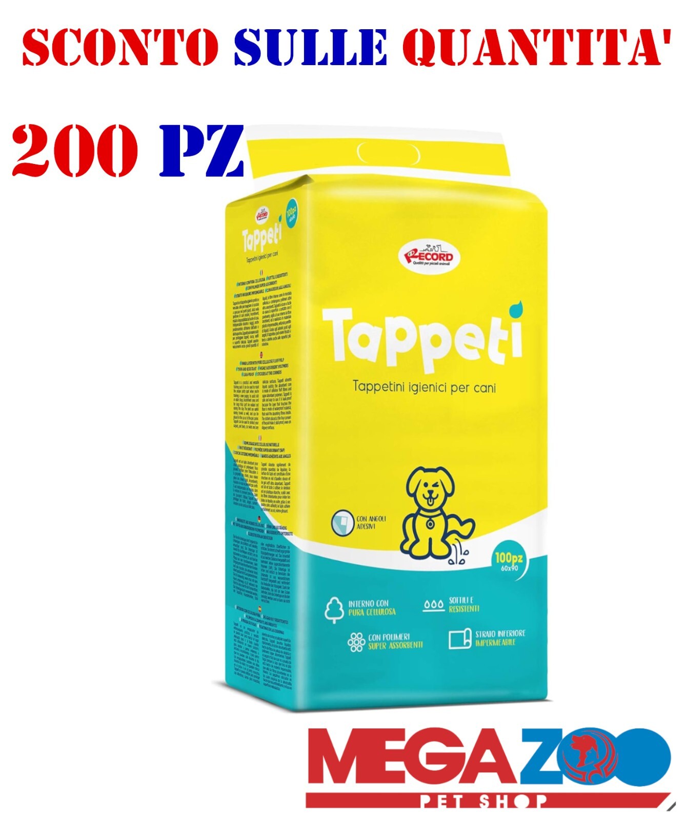 200 TAPPETINI ASSORBENTI PER CANI 60x90 TRAVERSE CANE PANNOLINI IGIENICI TAPISS