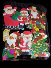 6 Vintage Die Cut Wall Decorations Santa Elves Xmas Laminated