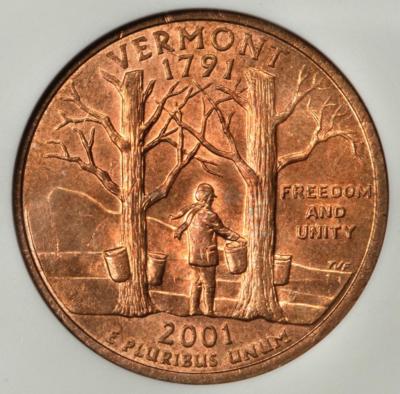 2001 D ANACS MS63 Missing Clad Layer Vermont Quarter Mint Error BU