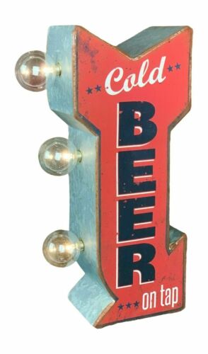 Cold Beer On Tap Arrow Shaped Double Sided Sign LED Lights Man Cave Bar Garage - Picture 1 of 5