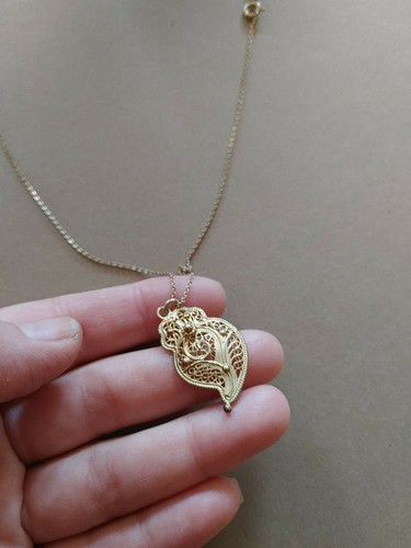 Vintage Necklace gold over sterling silver vermeil Brazil paisley filigree chain - Picture 5 of 6