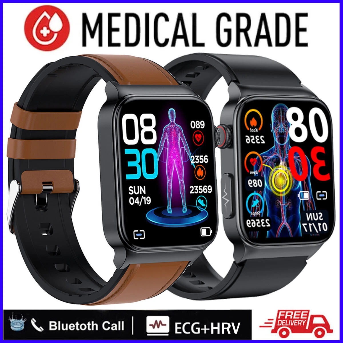 Blood Oxygen Smart Watch Body Temperature ECG HRV Fitness Monitor Bluetooth Call