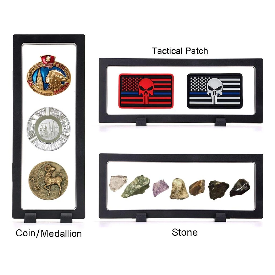 Paquete de 3 vitrinas con marco flotante 3D para monedas con soporte Foto 3 de 4