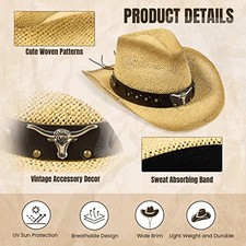 Simplicity New Western Style Classic Cowboy Straw Hat Light Beige