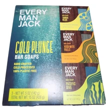 Every Man Jack Cold Plunge Bar Soaps Collection  -3 Full Size Bars Tahoe Blue