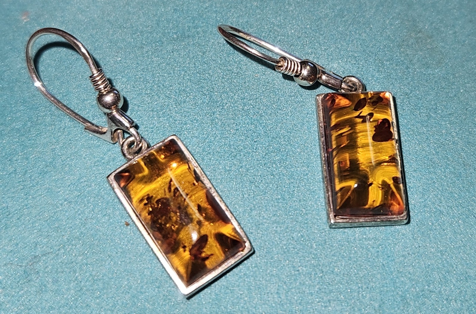 Sterling Silver 925 Rectangular Amber Dangle Earr… - image 1