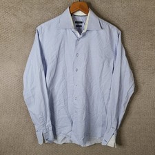 Suitsupply Shirt Men 16L 41-7 Blue Check Slim Fit Cotton Two Ply Long Sleeve