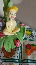 Vintage Disney Tinker Bell Resin 14" Lamp Tiffany Style Glass Shade Works READ