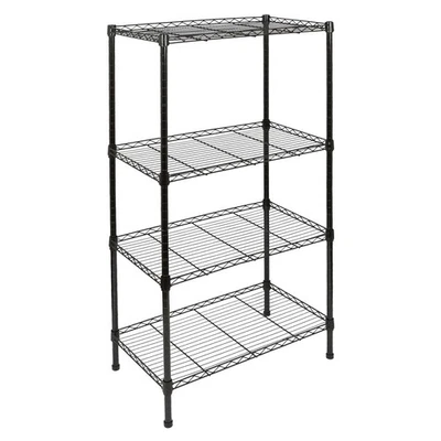 1x 4 Niveaux Étagère Réglable en Fil de Fer Noir 4 étagères Garage Stockage - Photo 1/4