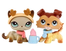 2PCS Mini Pet LPS Collie #58 Shorthair Cat #391 with Accessories,Kids Gift Toy