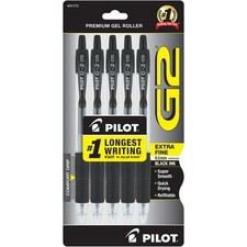 Pilot G2 Retractable Gel Ink Pens, Fine Point, 0.7mm. Black Ink, 5 Pack