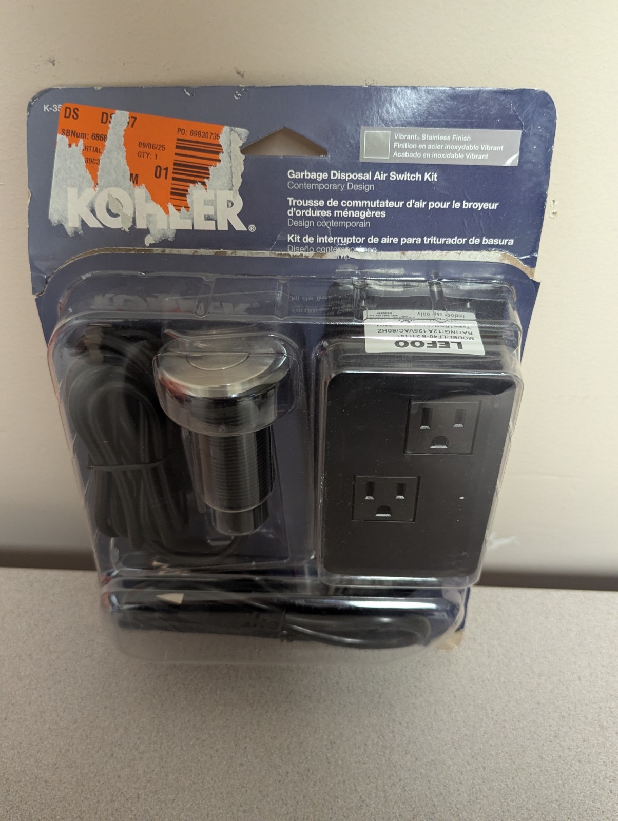 Kohler K-35724-VS Garbage Disposal Air Switch Kit – Vibrant Stainless Steel