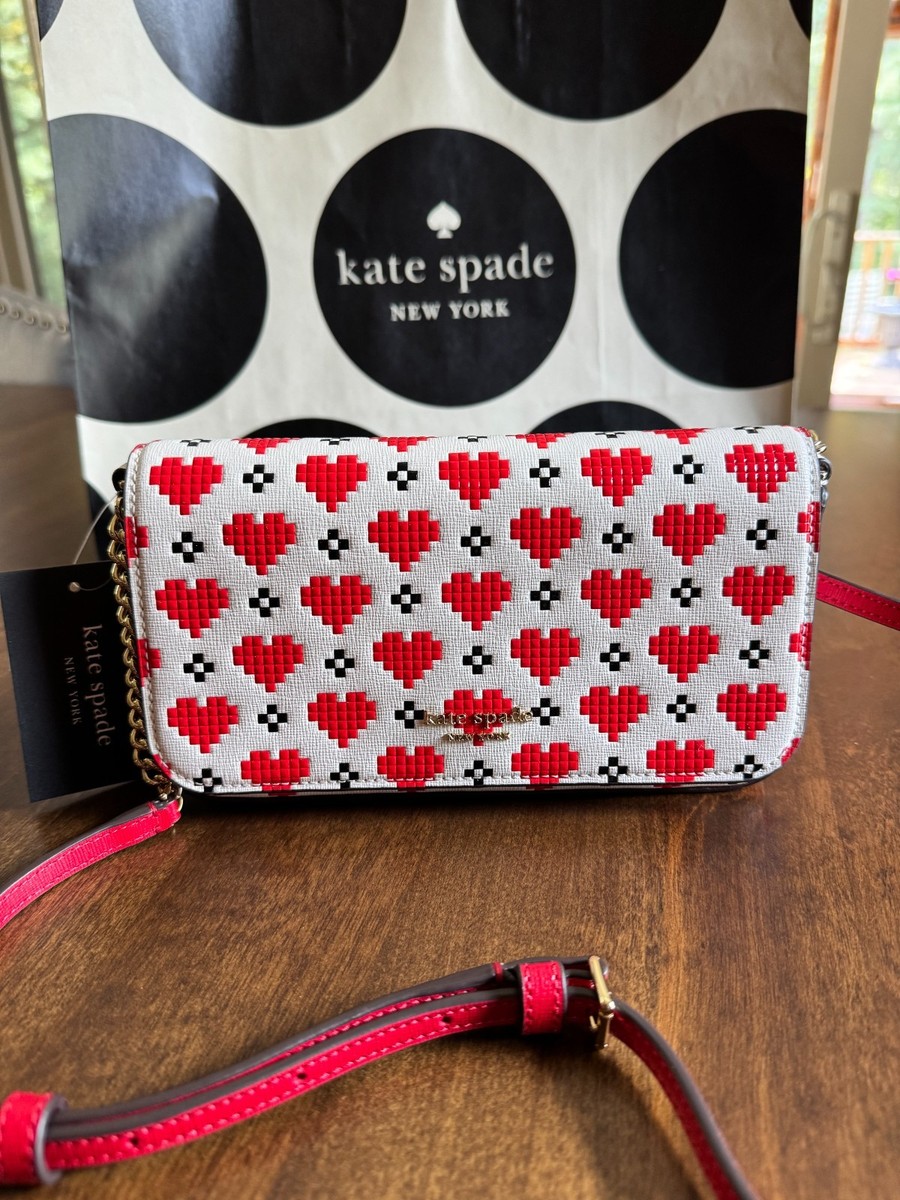 【美品】 kate spade 財布 ピクセルハートデザイン デヴィン ピクセル ハート スモール スリム バイフォールド ウォレット