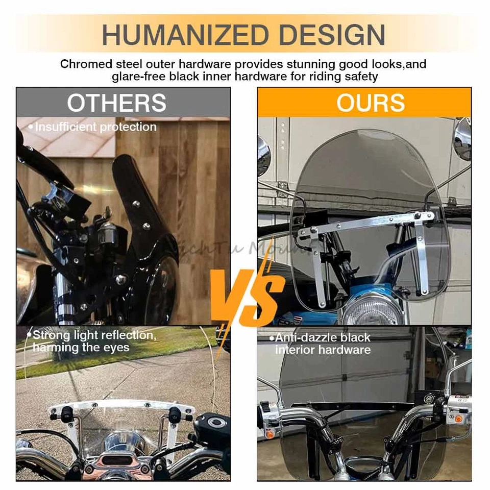 Pantalla de parabrisas ajustable de 17" + soporte para manillar Harley Honda Yamaha 7/8-1" Foto 3 de 4