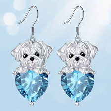 Fashion Cute Shiny Rhinestone Dog Pendant Earrings Holiday Gift New