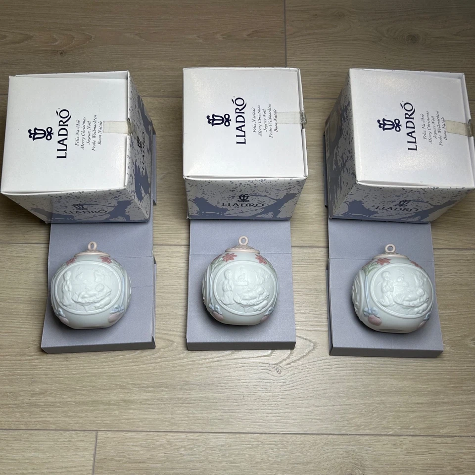 Lote de 3 campanas de Feliz Navidad rosa porcelana vintage LLADRO 1996 # 16298 Foto 2 de 4