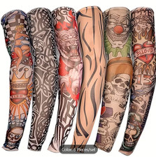 6PCS Tattoo Arm Sleeves UV Cooling Sports Cycling Running Elastic Arm Covers