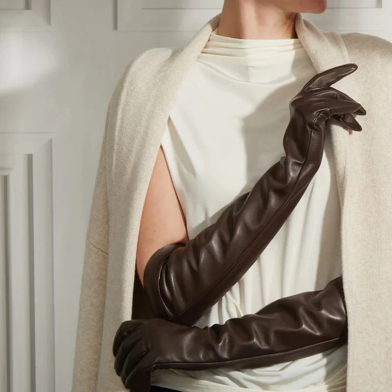 Genuine Leather Long Gloves Women Opera Length Elegant Winter Dress Wear