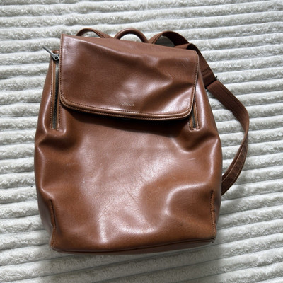 Matt & Nat Brown Backpack Zip Closure Adjustable Straps Pockets Lined Silver