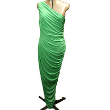 Gentle Warm Sparkly One-Shoulder Ruched Bodycon Party Event Dress Green XL